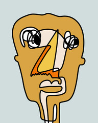 Wall Mural - One-line man portrait abstract face contrast colorful cartoon style