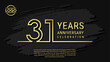 © Win - 31 years anniversary celebration, anniversary celebration template design with gold color isolated on black brush background. vector template illustration