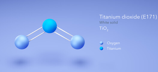 Poster - titanium dioxide, molecular structures, E171, ball and stick model 3d, Structural Chemical Formula and Atoms with Color Coding