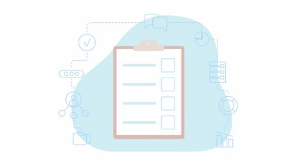 Poster - Animated isolated clipboard. List with ticks. Survey questions. Looped flat 2D object 4k video footage with alpha channel. Patient health record. Colorful animation for mobile, website, social media