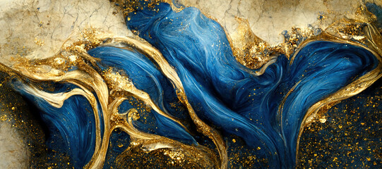 Poster - spectacular high-quality abstract background of a whirlpool of dark blue and gold. digital art 3d il