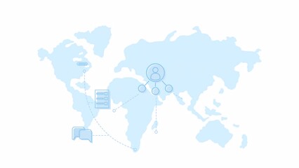 Fototapete - Animated worldwide connection object. Map silhouette with network access. Full sized flat element 4k video footage with alpha channel. Blue color illustration for motion graphic design and animation