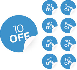 Aufkleber - Buy now with different percent discount leaf shape label set. Sell off advertising red badge sticker template with various commercial offer vector illustration isolated on white background