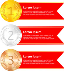 Poster - Winner products medal tags. Decoration awards medals for 1st 2nd and 3rd places, business premium quality seals, vector illustration