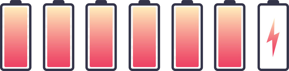 Fototapete - Vector battery symbol set different level of charge for ui energy symbol mobile phone, battery charge signs. Car battery indicator. Accumulator battery, wireless charging energy icons. 10 eps