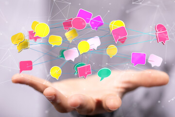 Poster - touching messaging and chatting icon. Chat concept