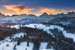 Tatra Mountains, winter, snow, frost. Panorama of the winter Tatra Mountains and peaks at sunrise, Poland, Gliczarów Górny.

Tatry, zima, śnieg, mróz. Panorama zimowych gór o wschodzie słońca Polska.