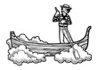 Flying gondola boat sketch engraving PNG illustration with transparent background