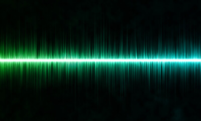 Wall Mural - Green and blue abstract sound, audio or music wave on black background