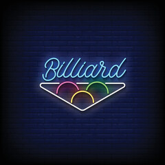 Neon Sign billiard with Brick Wall Background vector