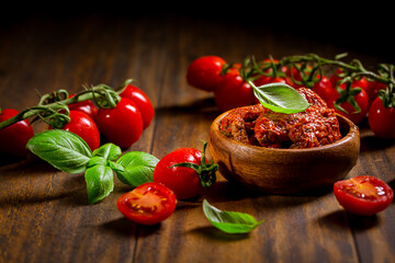 Poster - Sun dried and pickled tomatoes with fresh herbs and spices