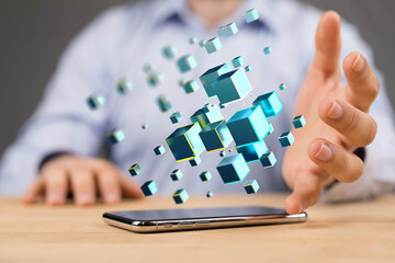 Poster - Neural network 3D illustration. Big data and cybersecurity