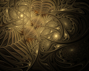 Wall Mural - Abstract fractal golden pattern on black background