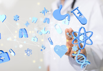 Wall Mural - medical on hospital background, medical technology network concept