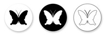 Butterfly Flat Icons Collection. Set Of Three Variants In Black And White Colors. Best For Print, Polygraphy, Logo Creating, Mobile Apps, Web And UI Design.