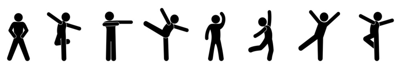 Wall Mural - stick figure icon active person, human gestures and postures, silhouettes of grimacing people