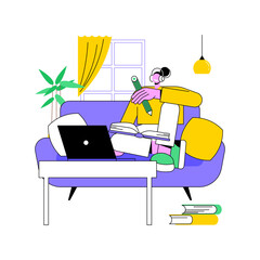 Poster - Audio lecture isolated cartoon vector illustrations. Girl in headphones listening to lecture and making notes, diversity of education methods, online degree, distance learning vector cartoon.