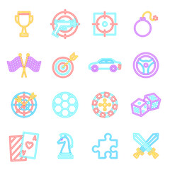 Sticker - Cyber Sport Neon Icons Isolated. Vector Illustration of Glowing Bright Led Lamp over White Symbols.