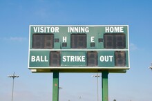 Baseball Little League Score Board Green And White Blue Sky 
