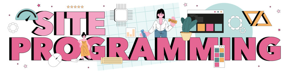 Poster - website programming typographic header. content management system