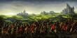 Artistic concept painting of a medieval battle, infantry, background 3d illustration.