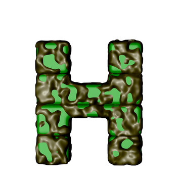 3d symbol in green camouflage. letter h