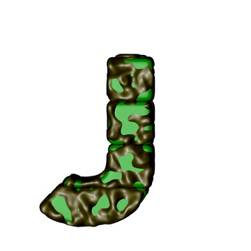 3d symbol in green camouflage. letter j