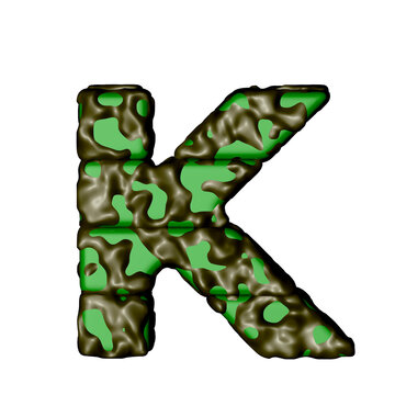 3d symbol in green camouflage. letter k