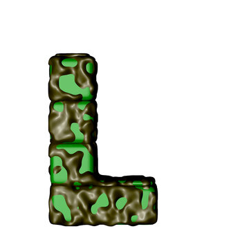3d symbol in green camouflage. letter l