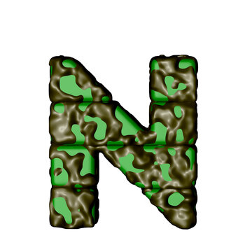 3d symbol in green camouflage. letter n