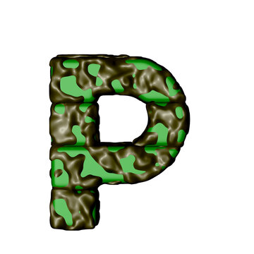 3d symbol in green camouflage. letter p