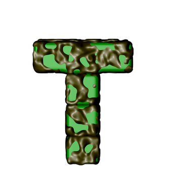3d symbol in green camouflage. letter t