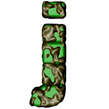 3d symbol in green camouflage. letter j