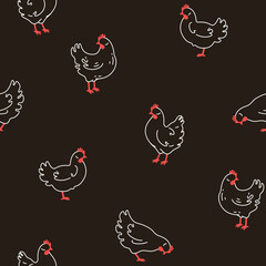 Wall Mural - Contour vector illustration of chicken. Seamless outline vector pattern.