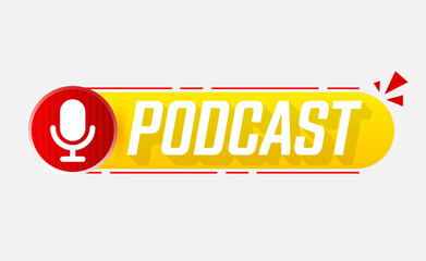 Poster - Podcast. Vector flat illustration, icon, logo design on white background