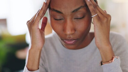 Poster - Woman, anxiety and stress student studying on laptop for elearning, digital education or college university exam at home. Mental health, headache black female with glitch reading work or test online