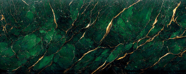 Green Marble with Gold Foil Gaps, smooth stone surface texture, wallpaper, close up of abstract texture with high resolution