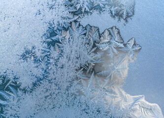 Wall Mural - frost crystal on window glass in winter season