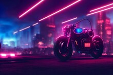Neon Cyberpunk Motorcycle Design At Night