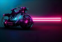 Cyberpunk Motorcycle Design Exhibition With Synthwave Lights