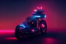 Cyberpunk Motorcycle Design With Futuristic Sci-fi Lights