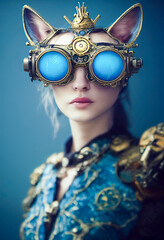 Wall Mural - steampunk cat woman with glasses