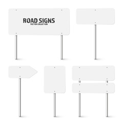 Wall Mural - various road, traffic signs. highway signboard on a chrome metal pole. blank white board with place 