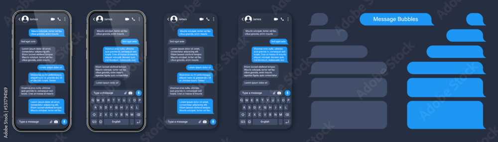 Realistic smartphone with messaging app. SMS text frame. Conversation ...