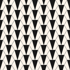 Abstract geometric seamless pattern. Vector black and white background with linear grid, lattice, hexagons, triangles. Simple minimal monochrome ornament texture. Modern repeat geo design for decor