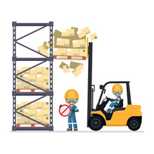 Do Not Go Under The Forks. Safety In Handling A Fork Lift Truck. Security First. Accident Prevention At Work. Industrial Safety And Occupational Health