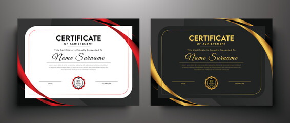 Golden black luxury certificate design for multipurpose I Red color elegant certificate of achievement template