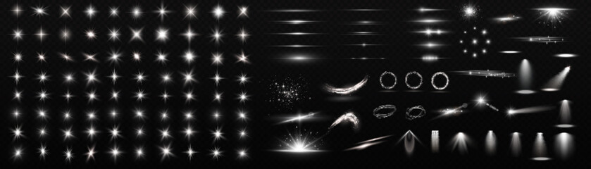 Wall Mural - light effect set, sun flash spark stars lens flare