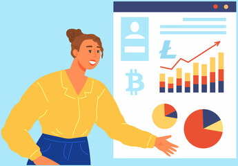 Poster - statistical and data analysis for business cryptocurrency finance investment concept with businesswo