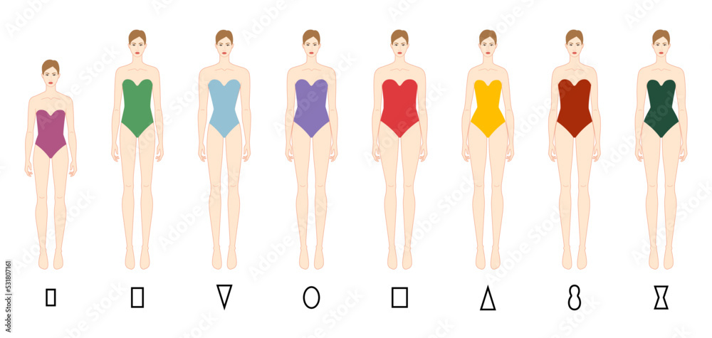 Woman Shape Table Set of Women body shape types: apple, pear, column, brick, hourglass ...